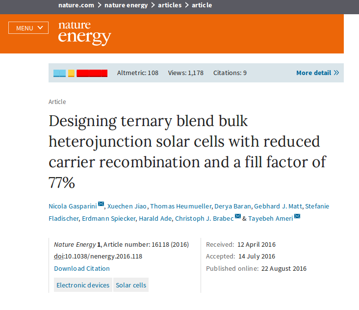 Towards entry "OPV article in Nature Energy"